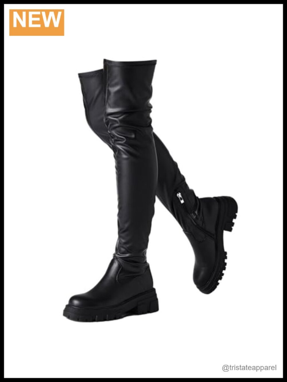 Women's Thigh High Boots Platform Chunky Heels Stretchy Faux Leather Over The